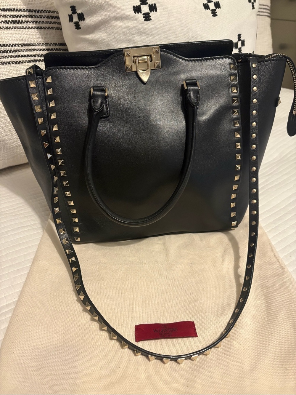 Valentino Rockstud Black Leather Tote